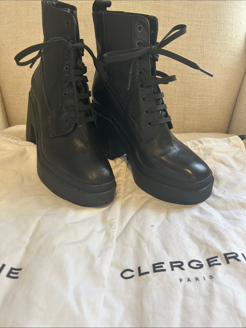 Robert Clergerie Black Lace-Up Platform Ankle Boots